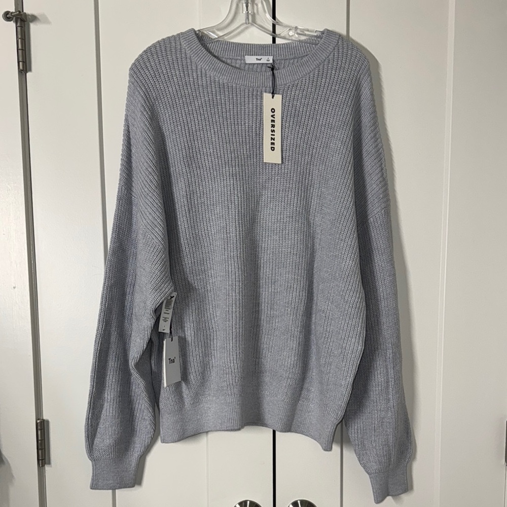 TNA Gray Crewneck Sweater Relaxed Fit Soft Knit